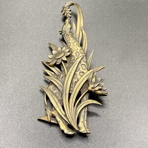 Vintage JJ Giraffe Brooch Pin Grass Flowers Jungle Jonette Jewelry